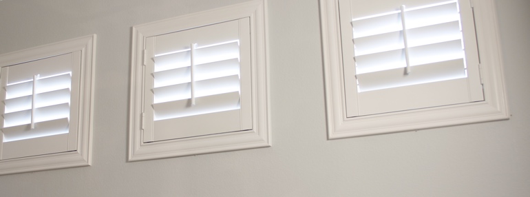 Small Windows in a Austin Garage with Plantation Shutters